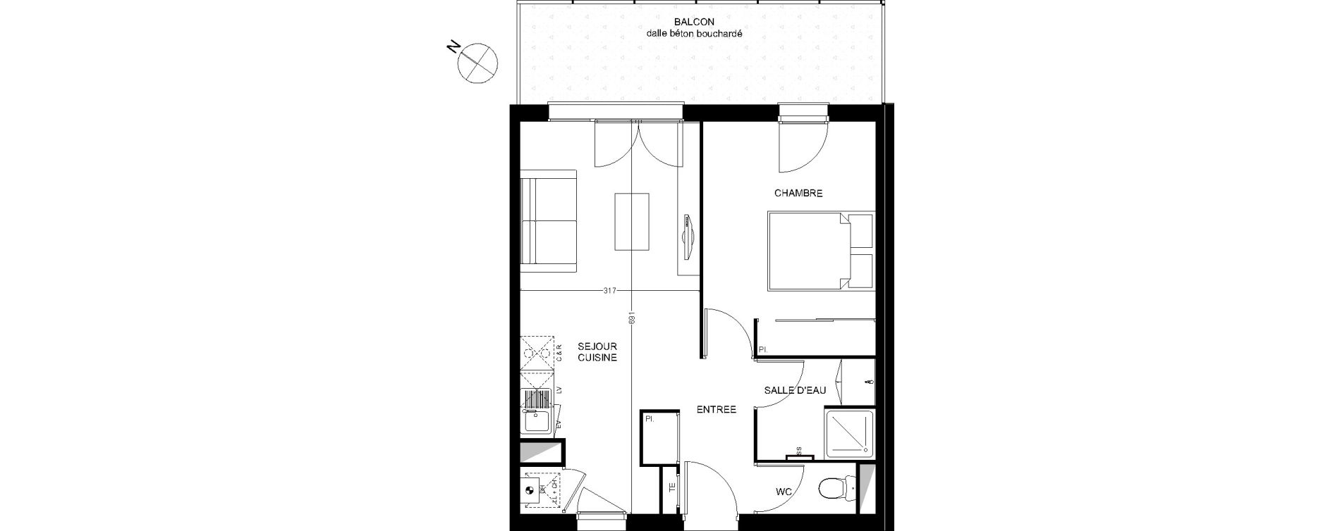 Appartement T2 de 41,48 m2 &agrave; Toulouse Croix daurade