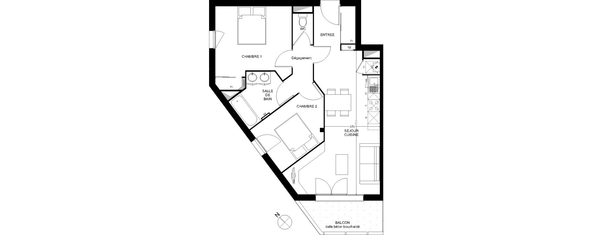 Appartement T3 de 59,48 m2 &agrave; Toulouse Croix daurade