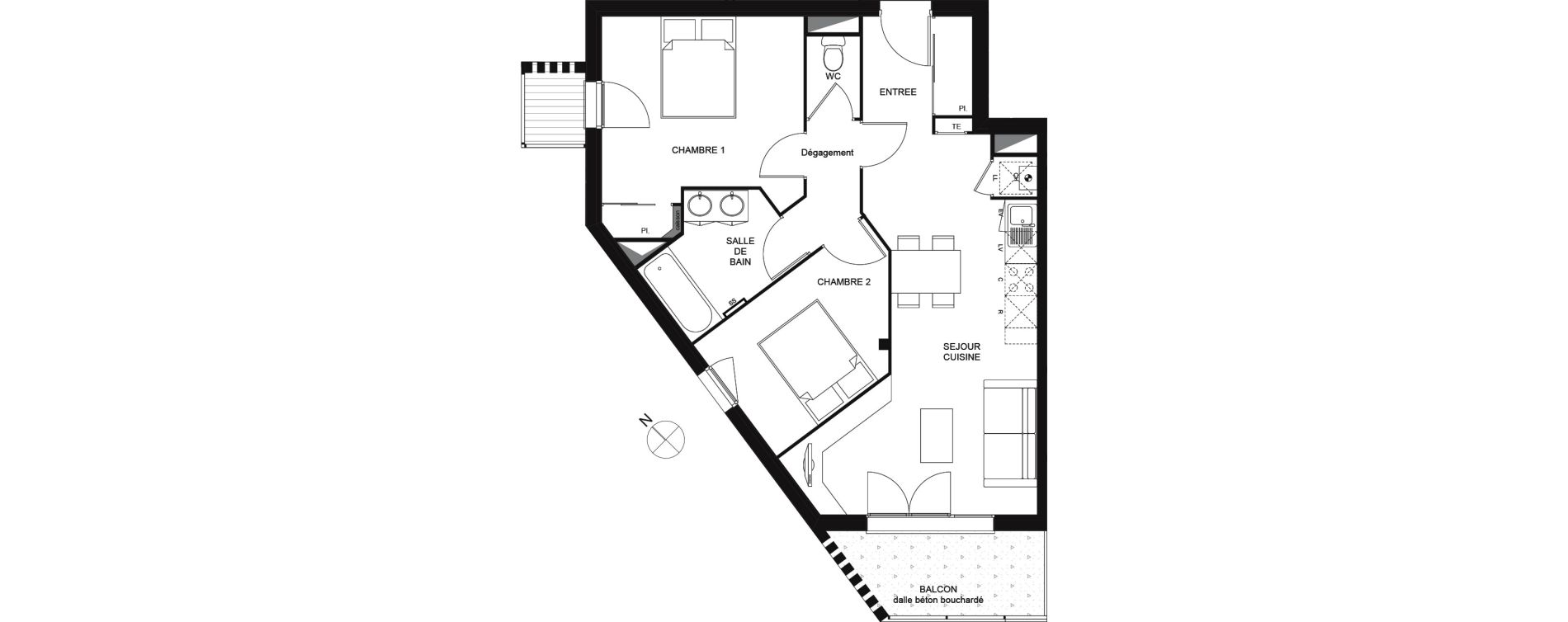 Appartement T3 de 59,48 m2 &agrave; Toulouse Croix daurade