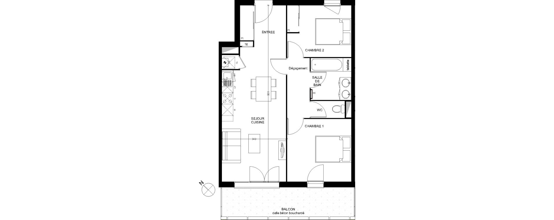 Appartement T3 de 59,61 m2 &agrave; Toulouse Croix daurade