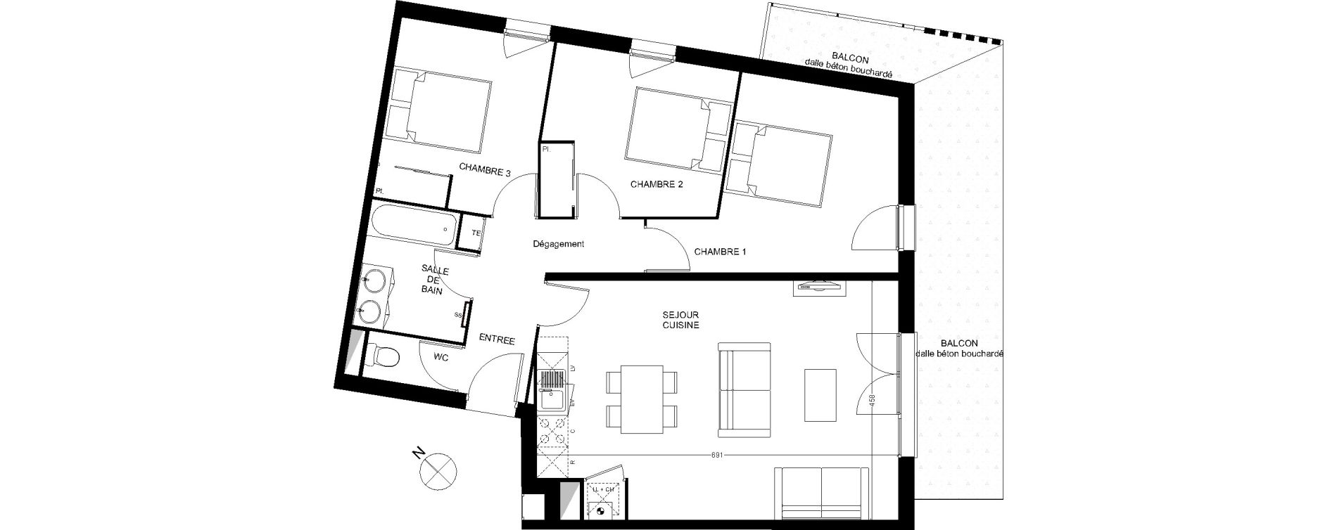 Appartement T4 de 78,04 m2 &agrave; Toulouse Croix daurade