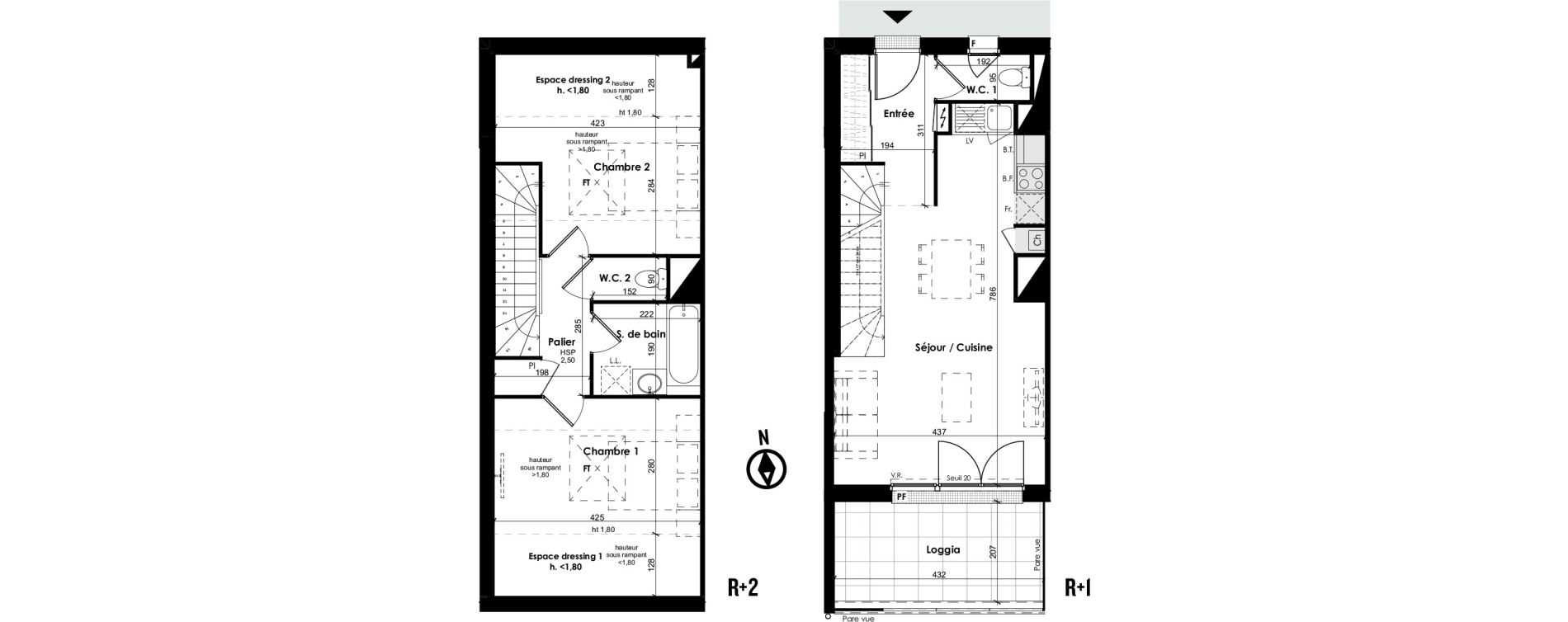 Duplex T3 de 64,88 m2 &agrave; Toulouse Croix daurade