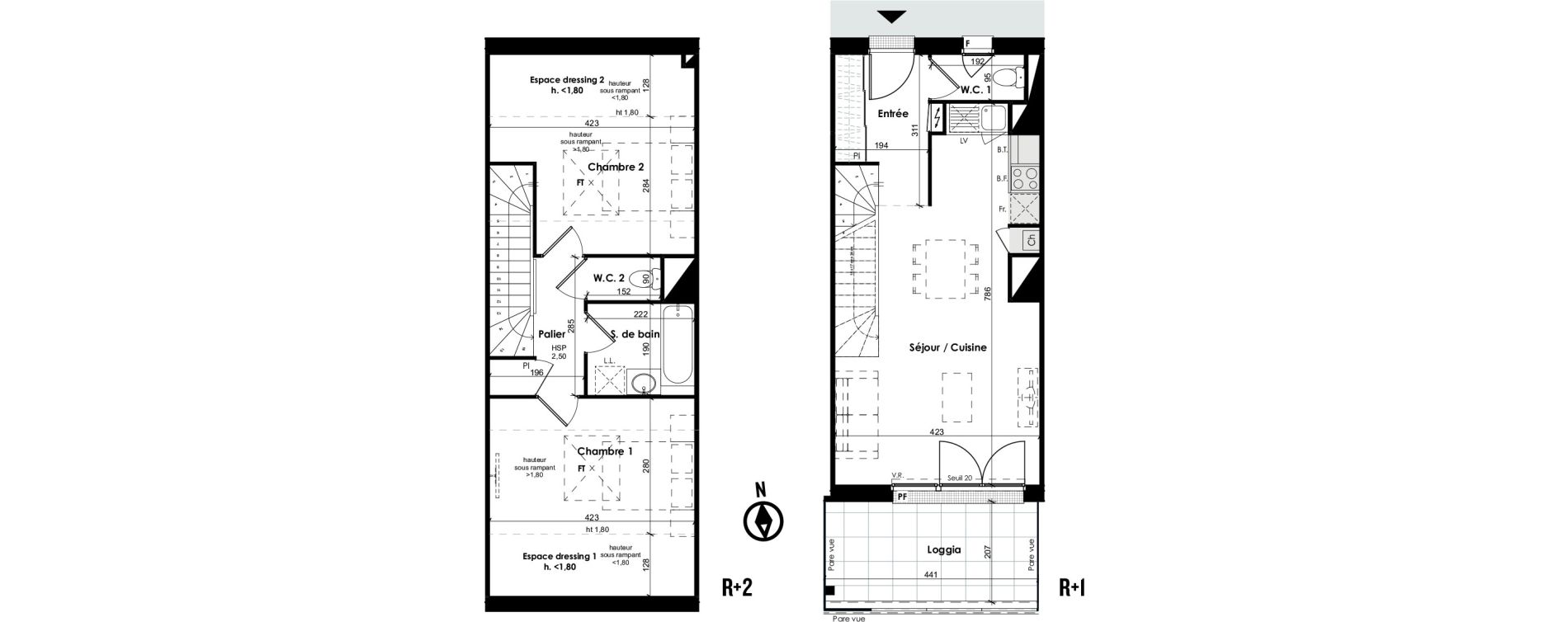 Duplex T3 de 64,43 m2 &agrave; Toulouse Croix daurade