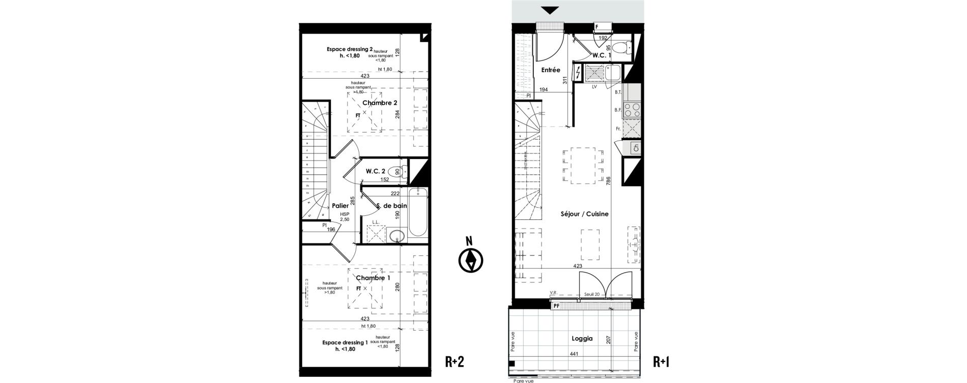 Duplex T3 de 64,43 m2 &agrave; Toulouse Croix daurade