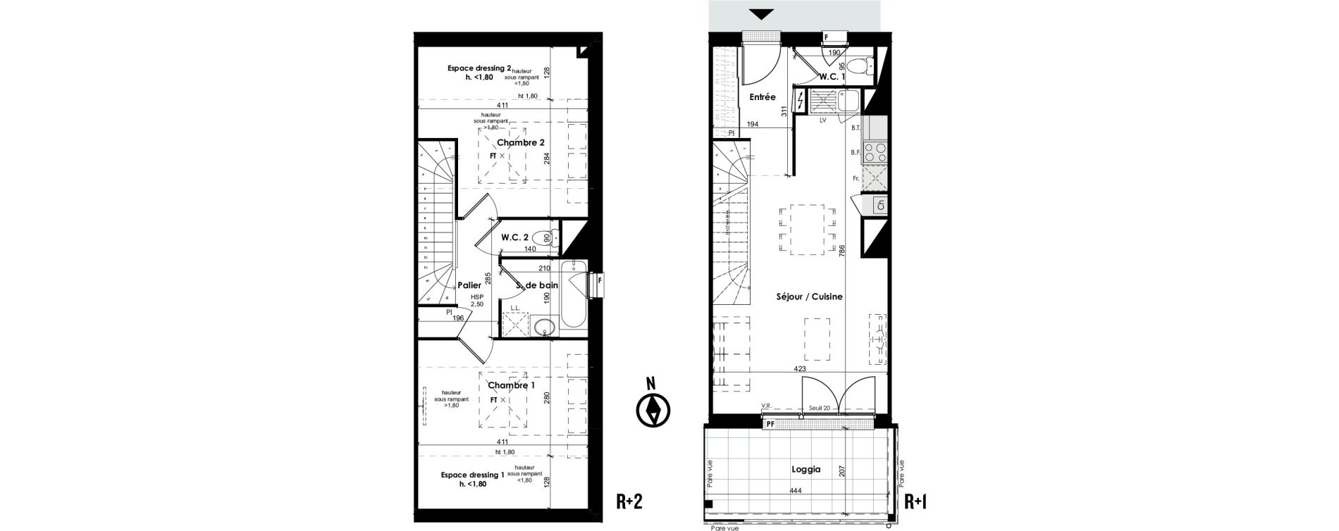 Duplex T3 de 63,40 m2 &agrave; Toulouse Croix daurade