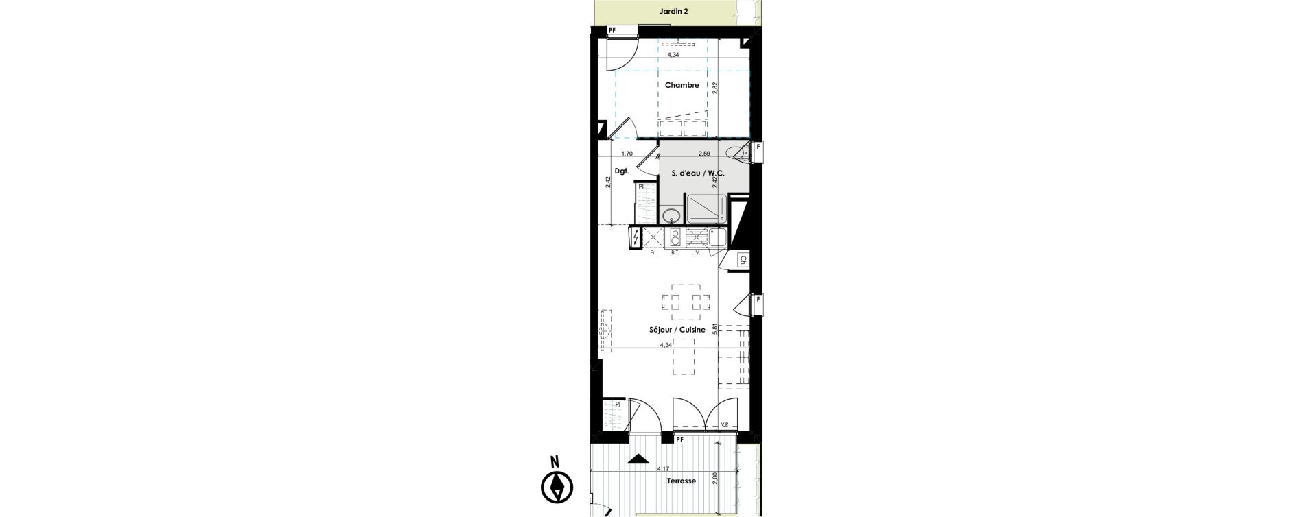 Appartement T2 de 46,04 m2 &agrave; Toulouse Croix daurade
