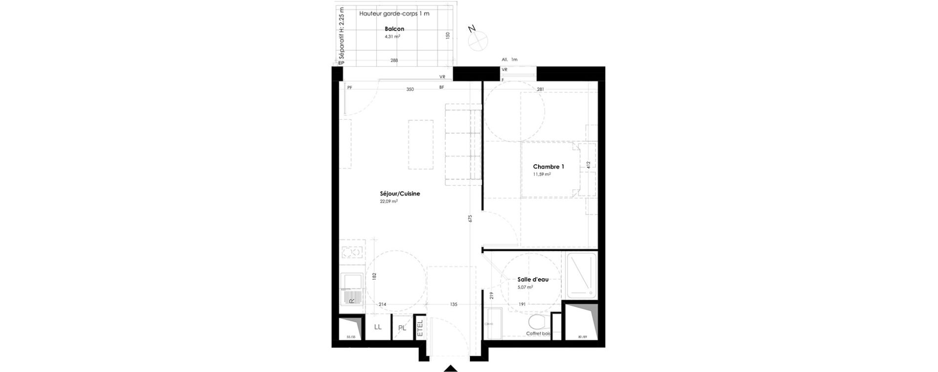 Appartement T2 de 38,75 m2 &agrave; Toulouse Empalot