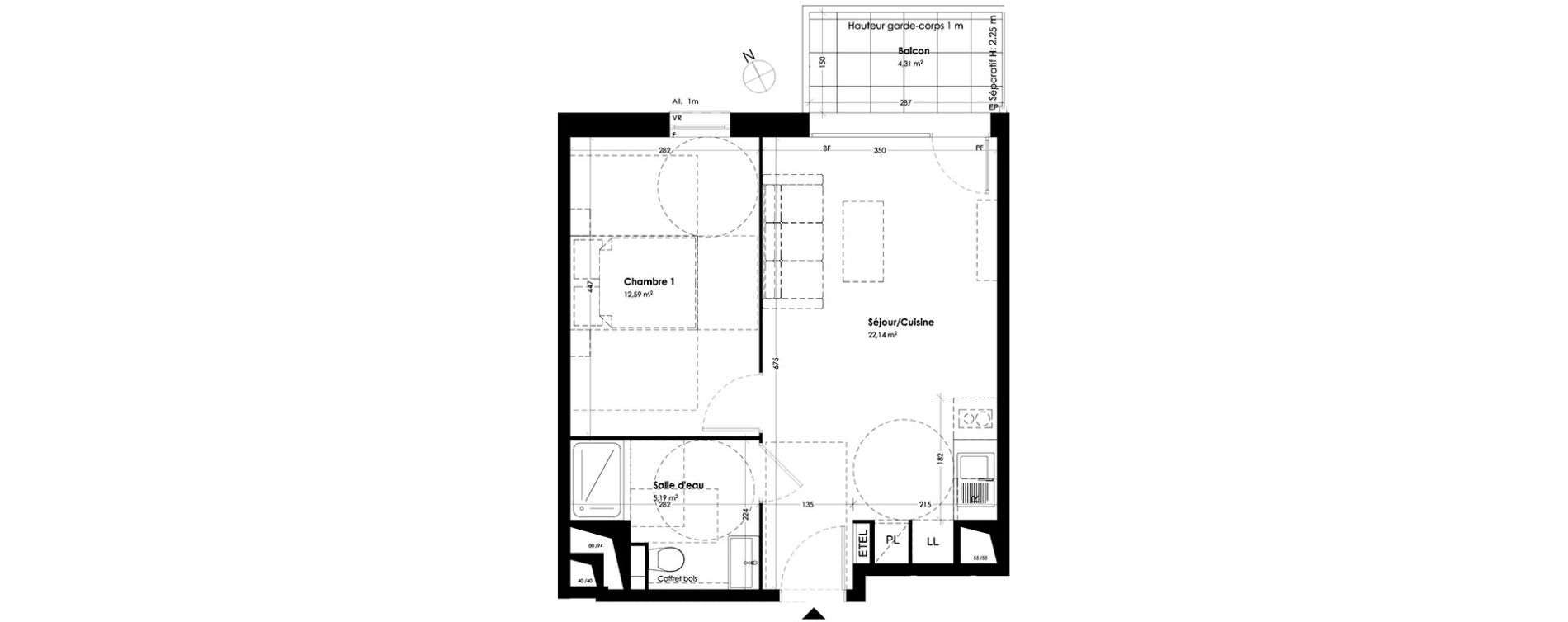 Appartement T2 de 39,92 m2 &agrave; Toulouse Empalot