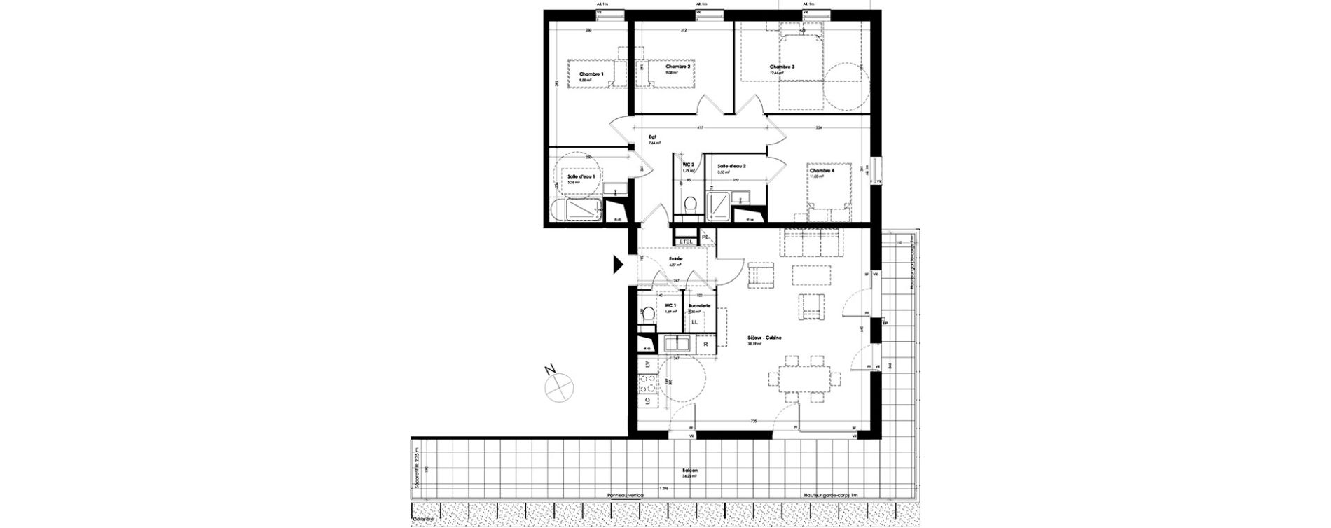 Appartement T5 de 106,17 m2 &agrave; Toulouse Empalot