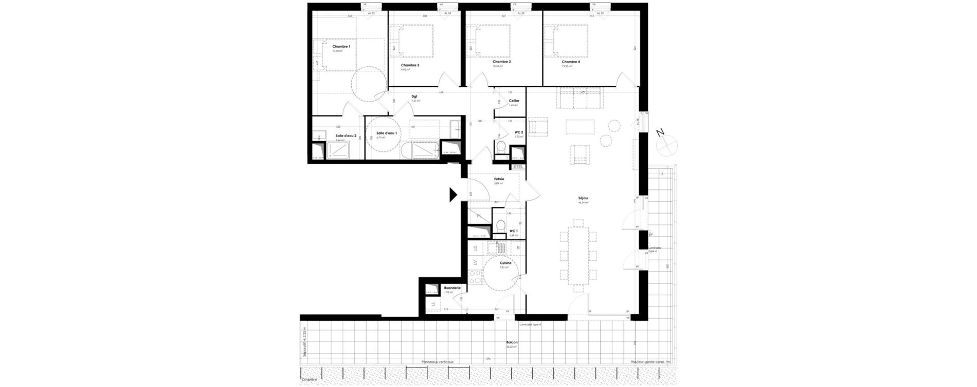Appartement T5 de 132,68 m2 &agrave; Toulouse Empalot