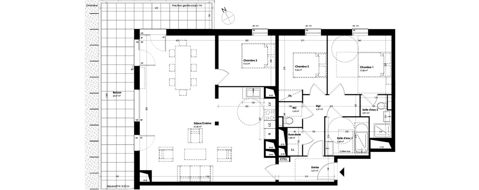 Appartement T4 de 104,25 m2 &agrave; Toulouse Empalot