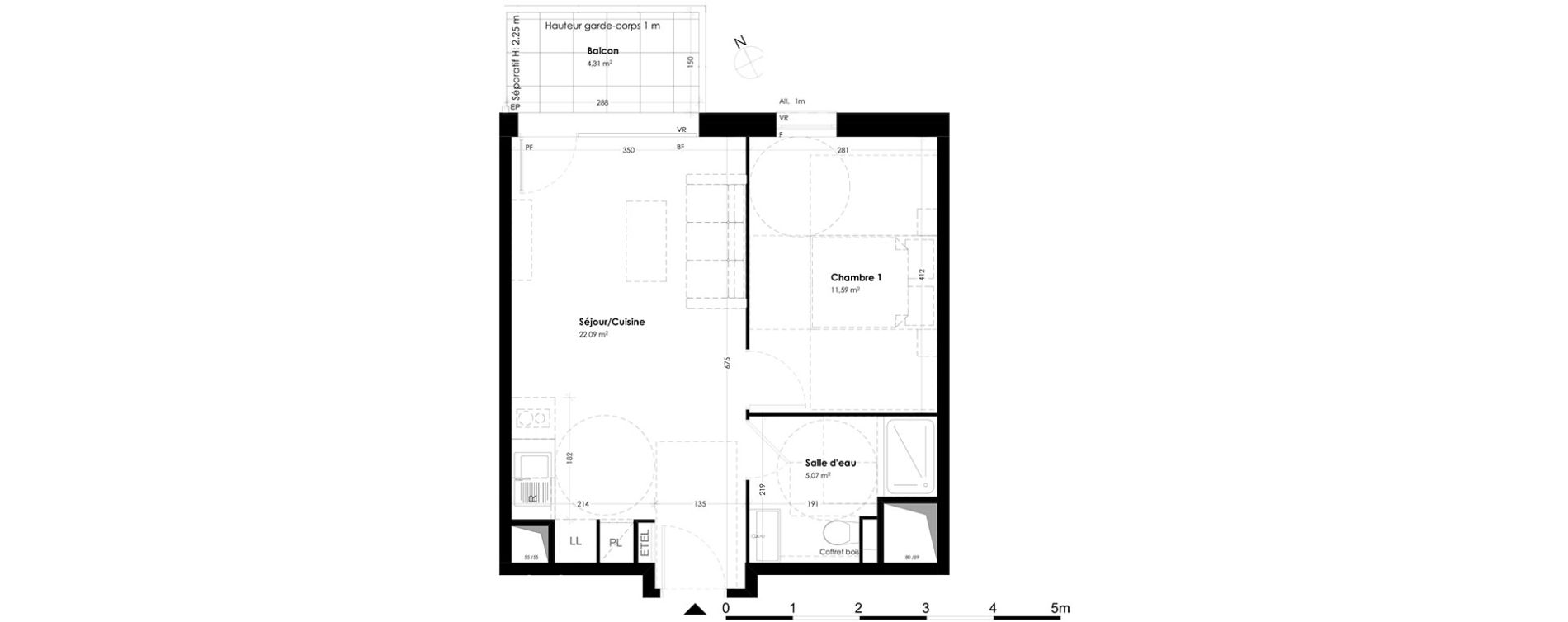 Appartement T2 de 38,75 m2 &agrave; Toulouse Empalot