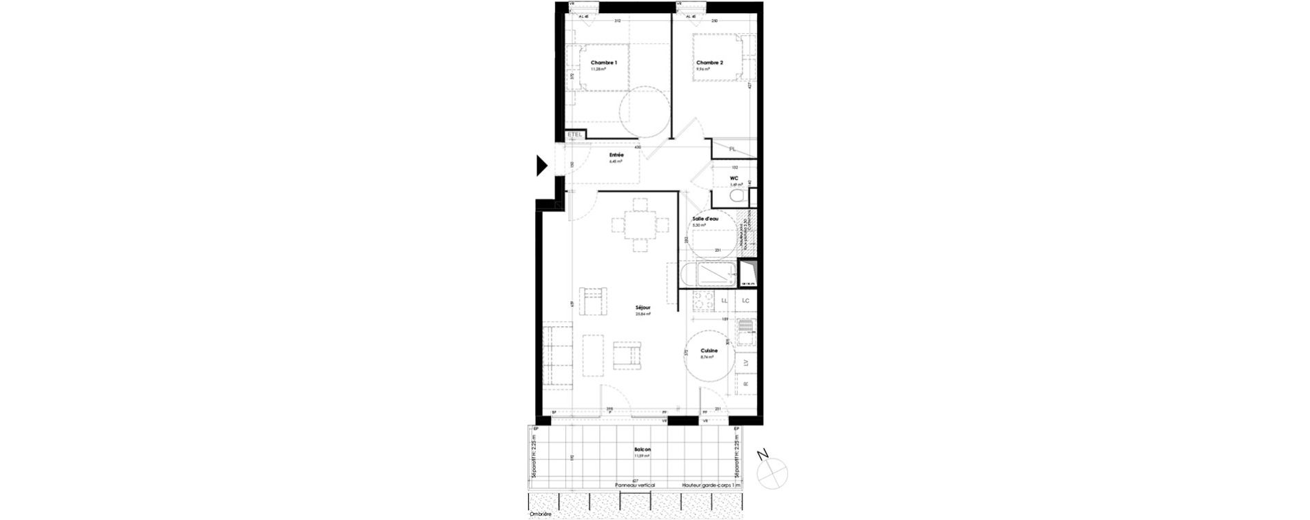Appartement T3 de 69,26 m2 &agrave; Toulouse Empalot