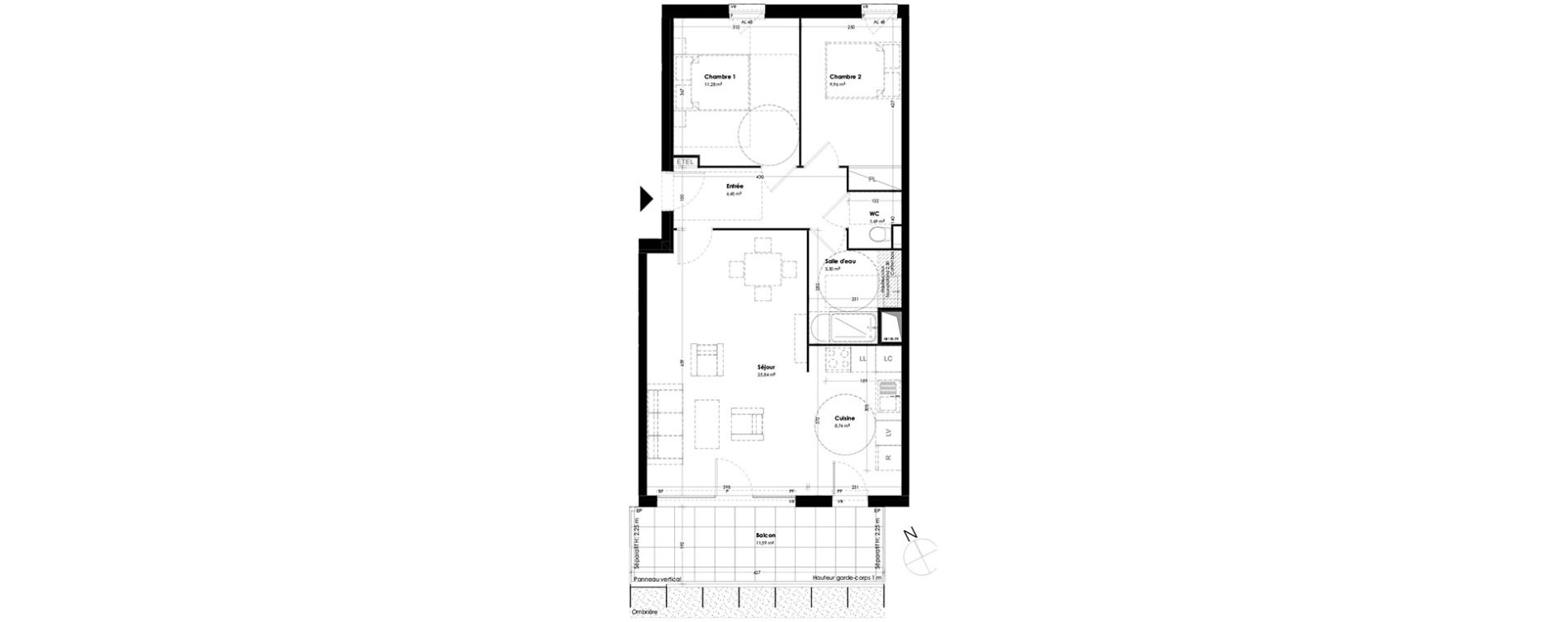 Appartement T3 de 69,26 m2 &agrave; Toulouse Empalot