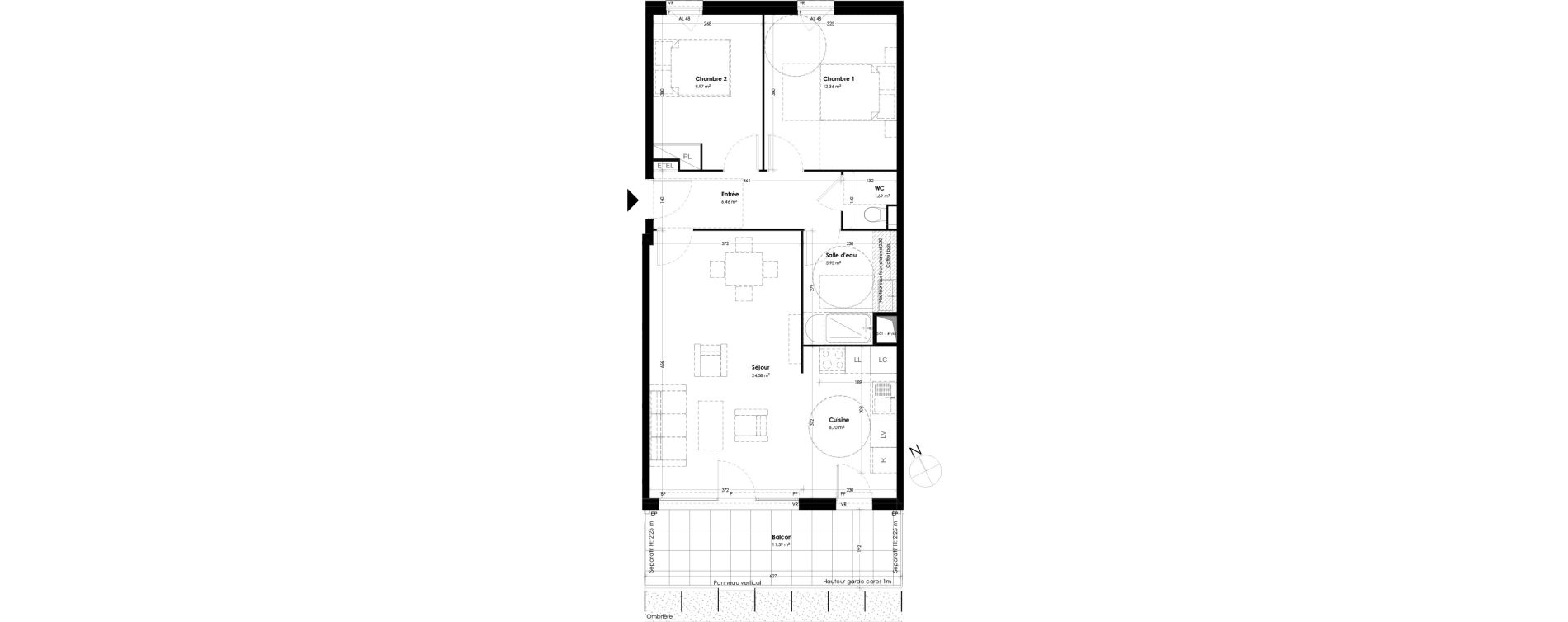 Appartement T3 de 69,51 m2 &agrave; Toulouse Empalot