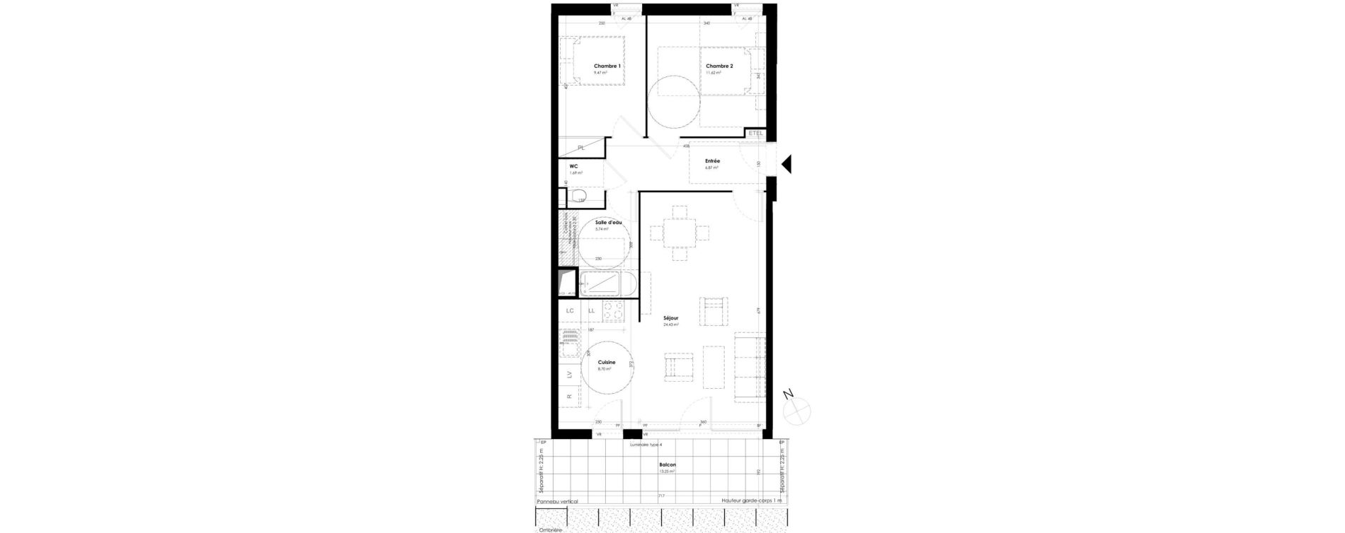 Appartement T3 de 68,52 m2 &agrave; Toulouse Empalot