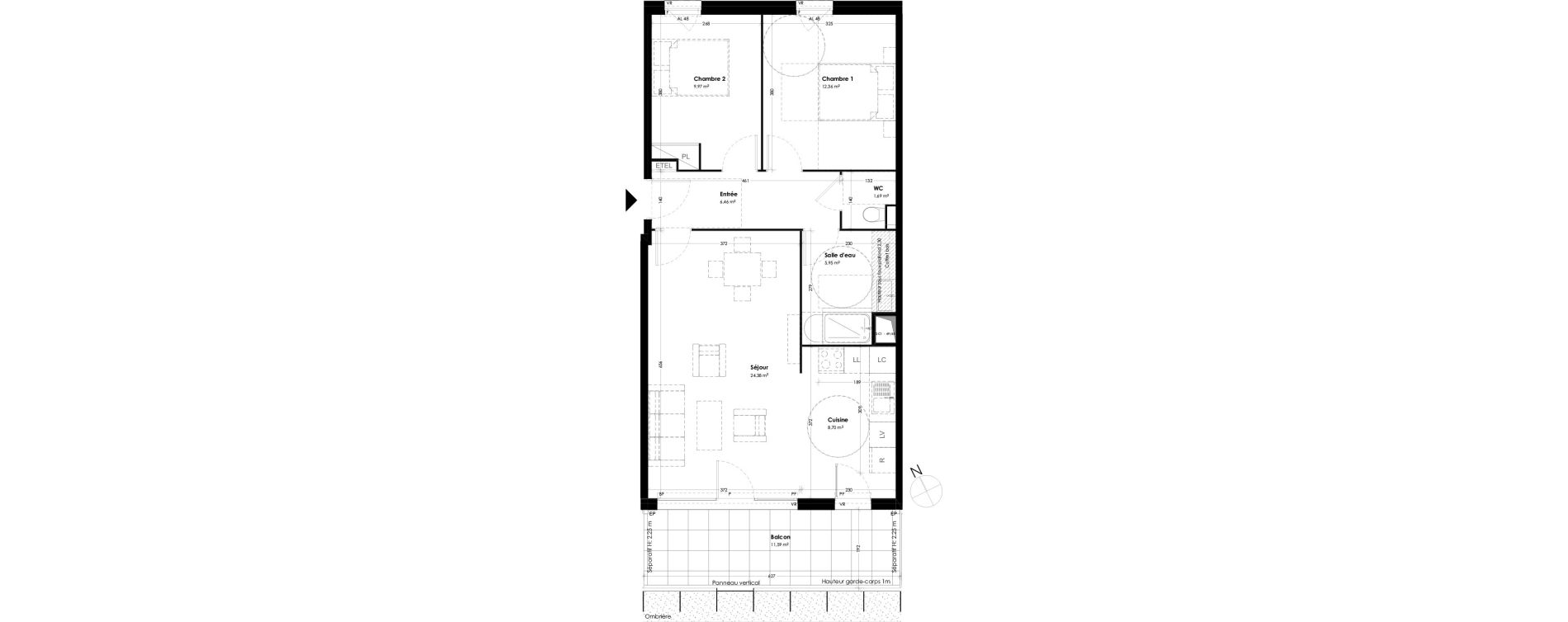 Appartement T3 de 69,51 m2 &agrave; Toulouse Empalot