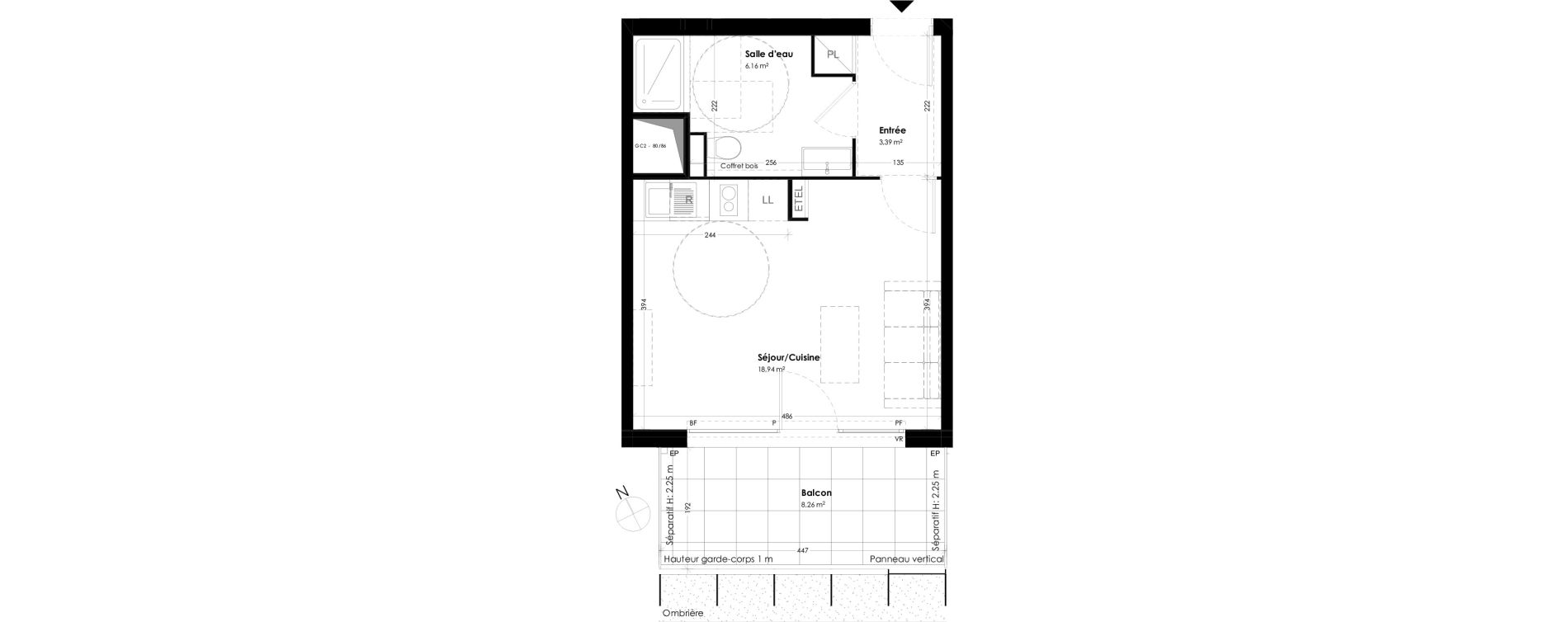 Appartement T1 de 28,49 m2 &agrave; Toulouse Empalot