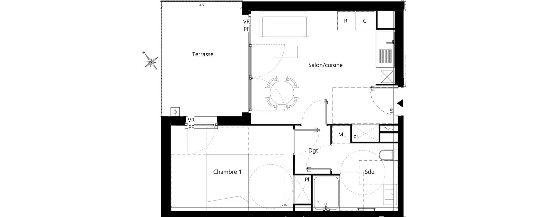 Appartement T2 de 39,42 m2 &agrave; Toulouse Saint-simon