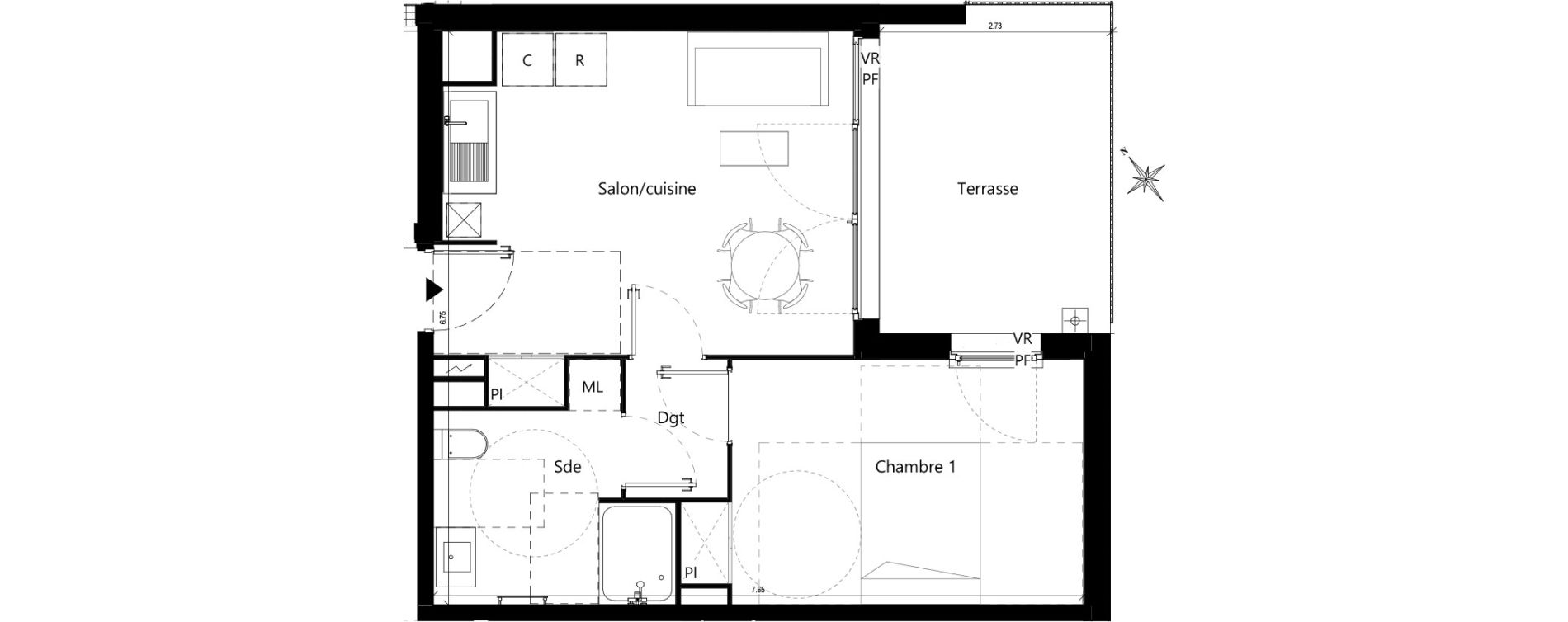 Appartement T2 de 39,37 m2 &agrave; Toulouse Saint-simon