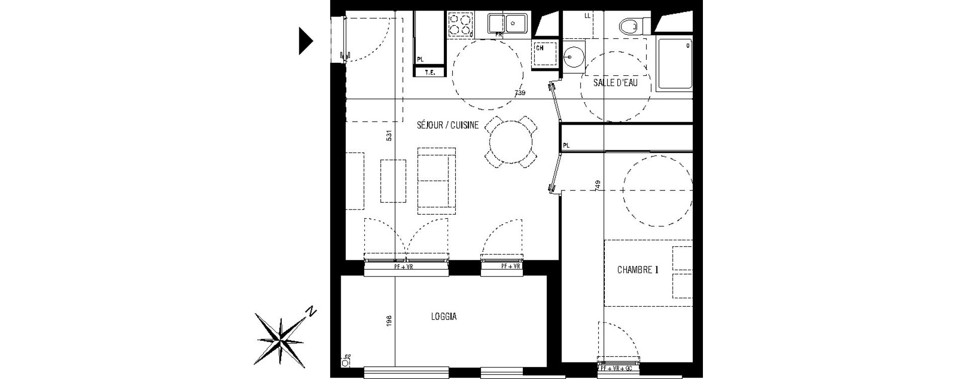 Appartement T2 de 43,80 m2 &agrave; Toulouse Saint-simon