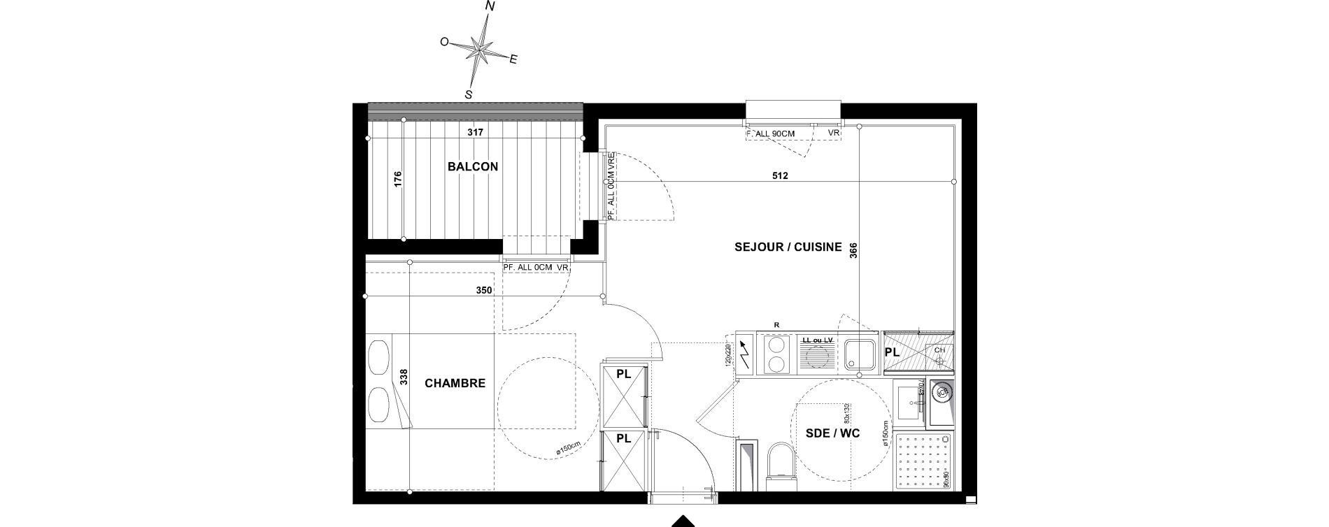 Appartement T2 de 38,30 m2 &agrave; Toulouse Croix daurade