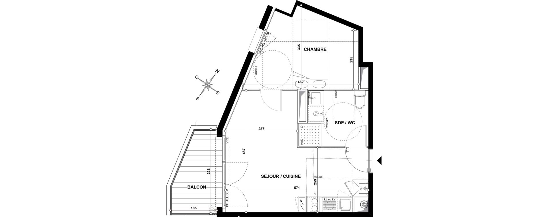 Appartement T2 de 37,60 m2 &agrave; Toulouse Croix daurade