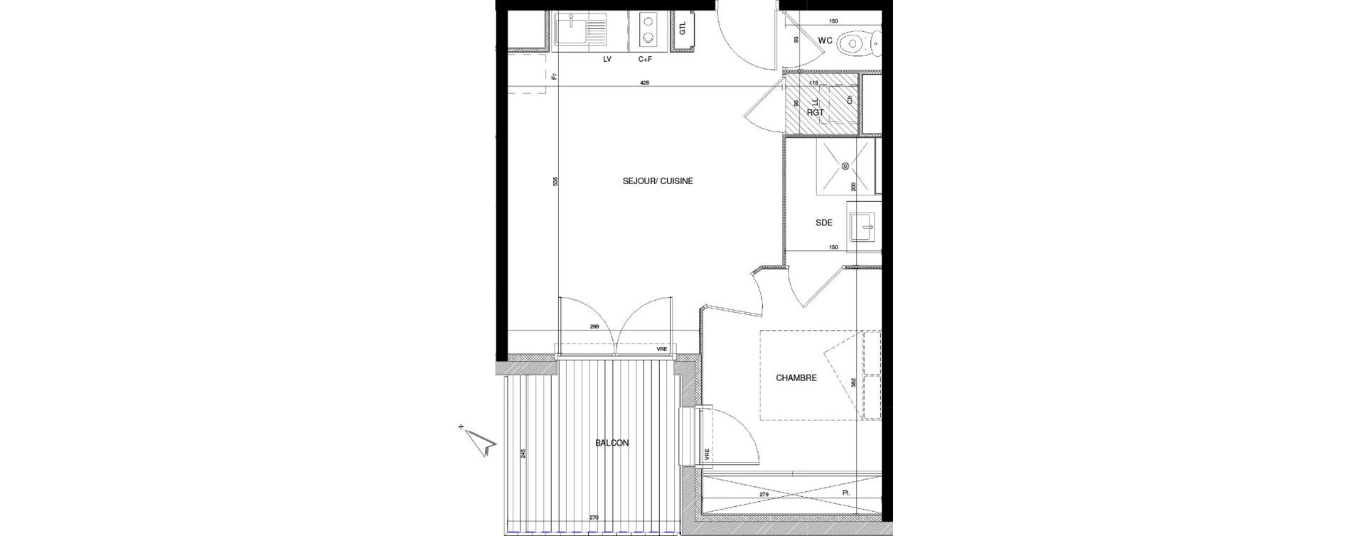 Appartement T2 de 36,50 m2 &agrave; Toulouse Croix daurade