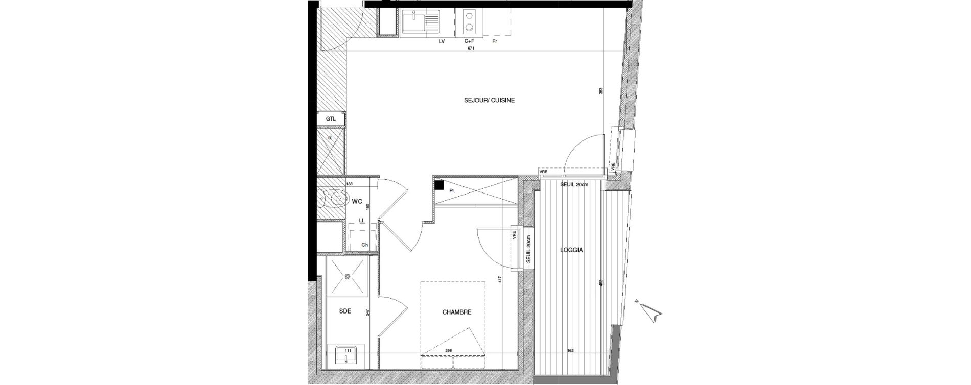 Appartement T2 de 40,15 m2 &agrave; Toulouse Croix daurade