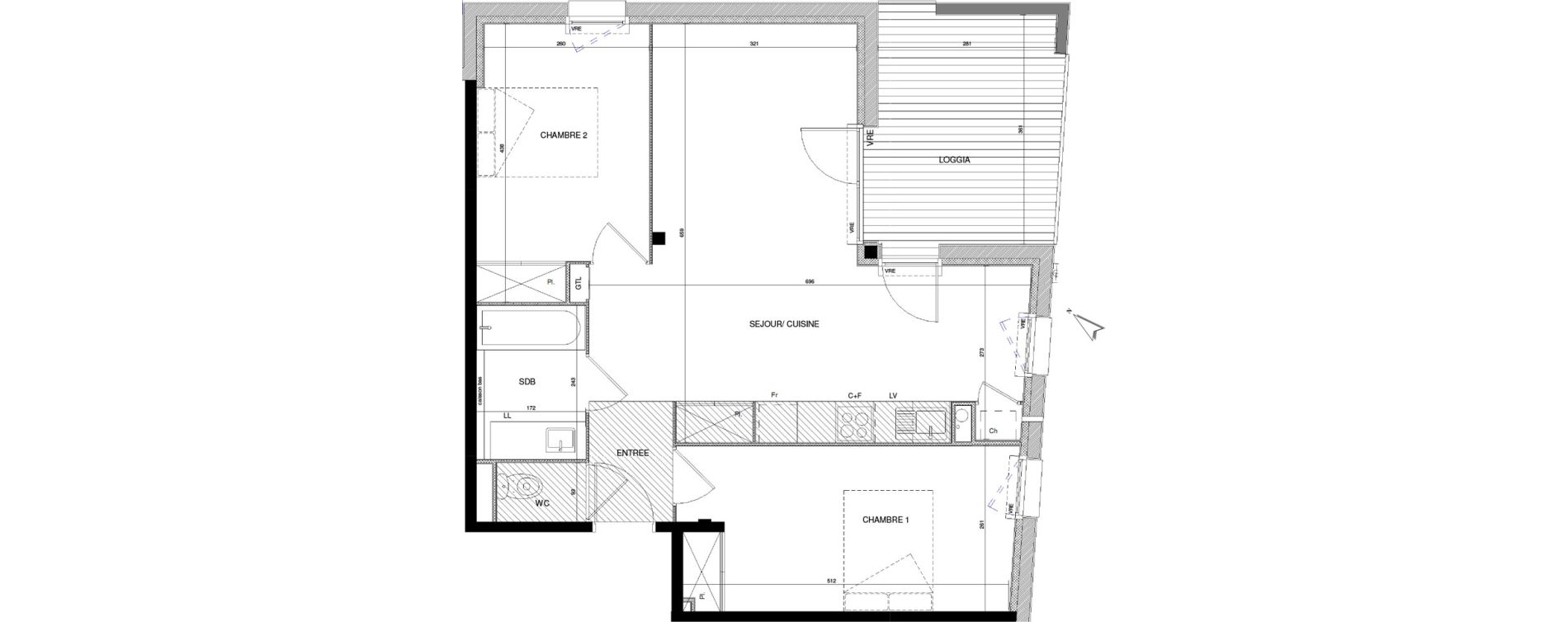 Appartement T3 de 62,60 m2 &agrave; Toulouse Croix daurade