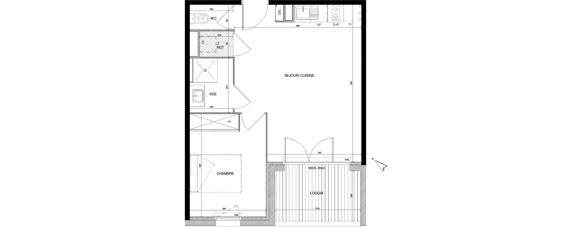 Appartement T2 de 40,90 m2 &agrave; Toulouse Croix daurade