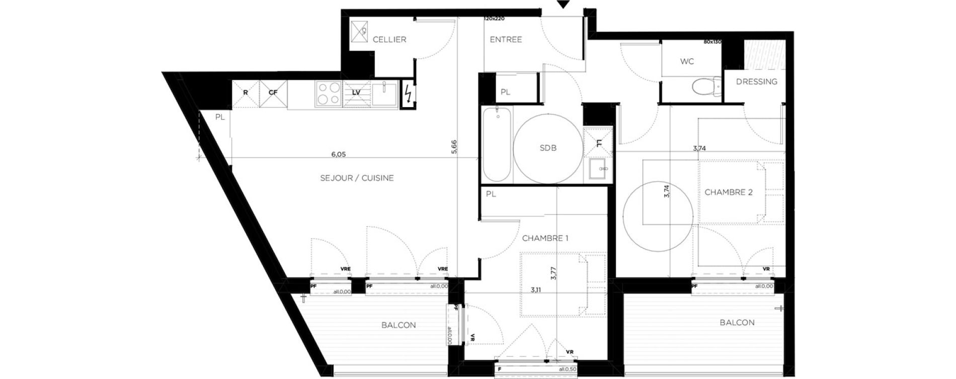 Appartement T3 de 64,26 m2 &agrave; Toulouse Casselardit