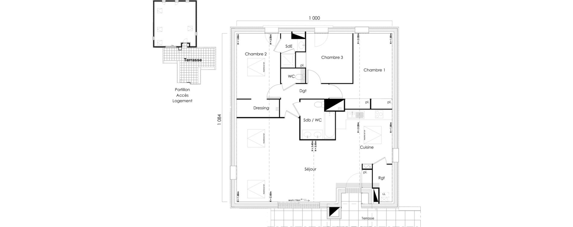 Appartement T4 de 101,89 m2 &agrave; Toulouse Grand selve