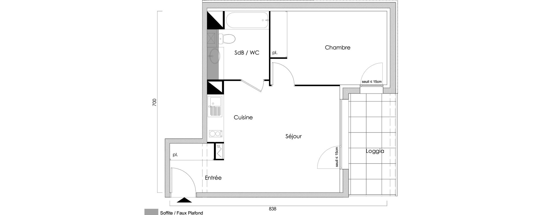 Appartement T2 de 42,22 m2 &agrave; Toulouse Grand selve