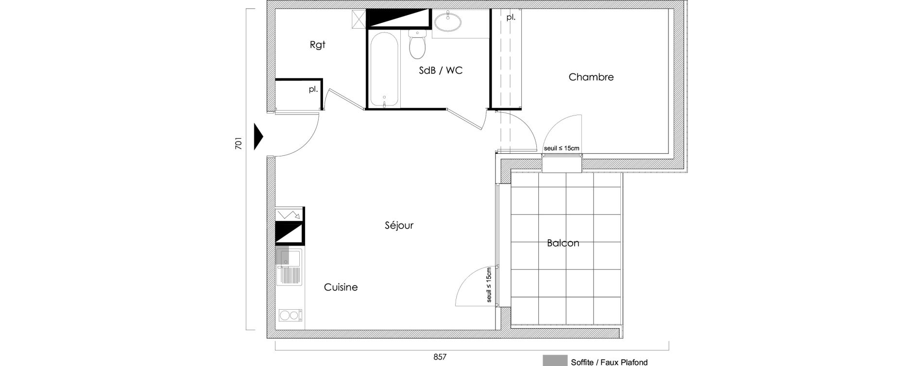 Appartement T2 de 43,81 m2 &agrave; Toulouse Grand selve
