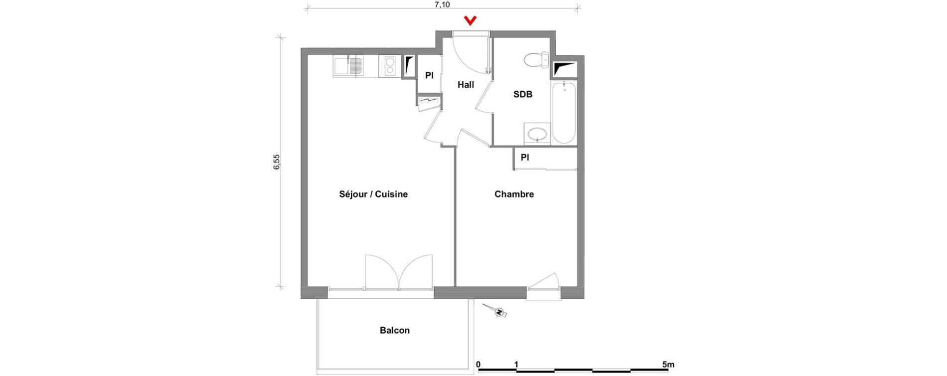 Appartement T2 de 43,04 m2 &agrave; Toulouse Lalande