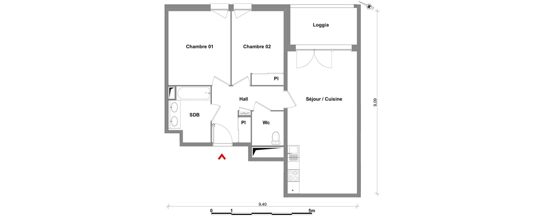 Appartement T3 de 60,75 m2 &agrave; Toulouse Lalande
