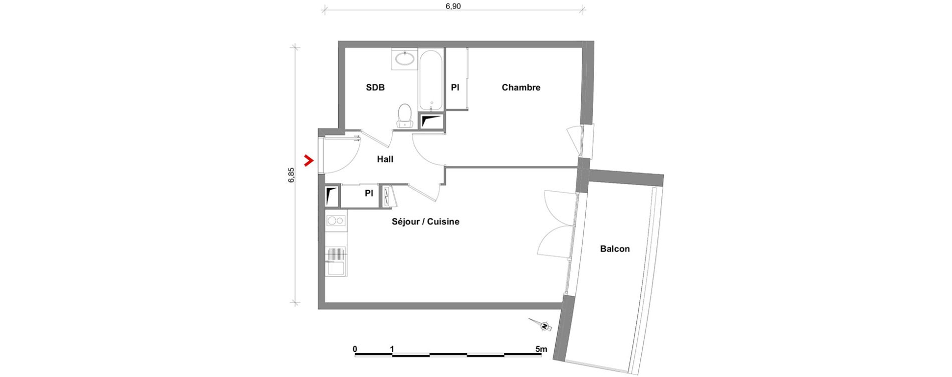 Appartement T2 de 43,09 m2 &agrave; Toulouse Lalande