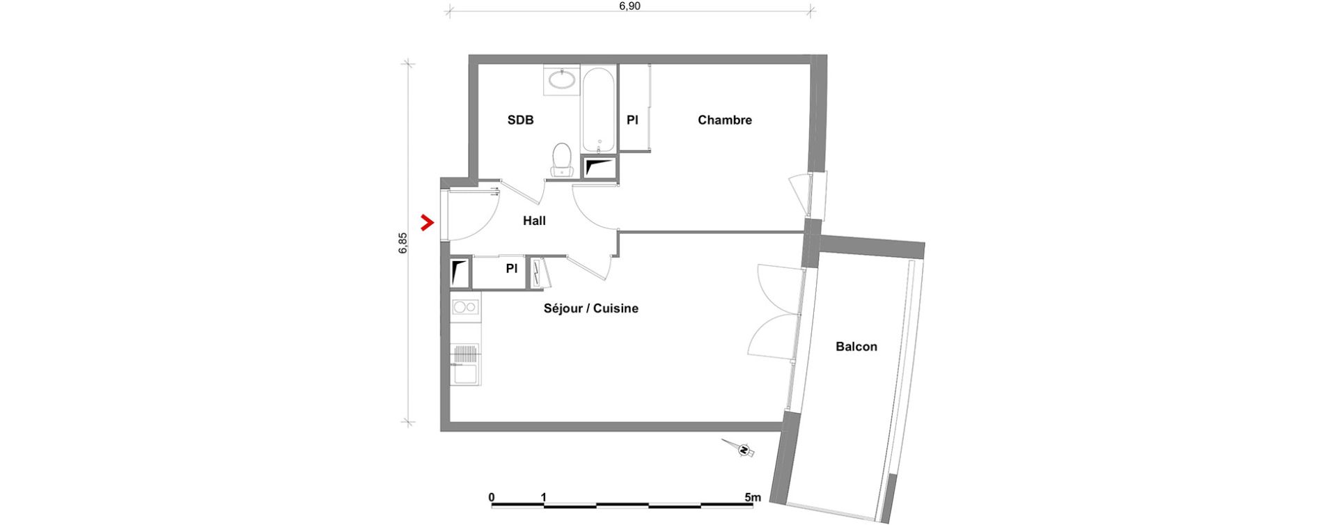 Appartement T2 de 43,09 m2 &agrave; Toulouse Lalande