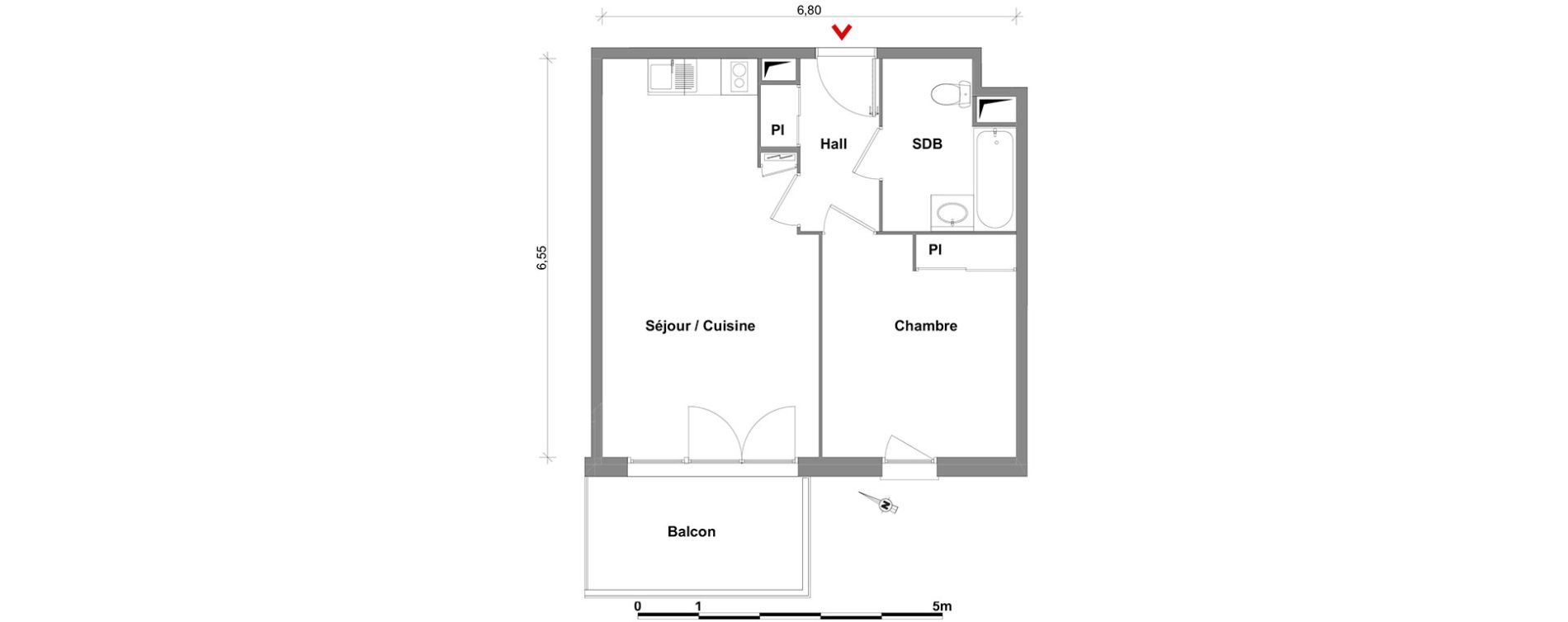 Appartement T2 de 42,55 m2 &agrave; Toulouse Lalande