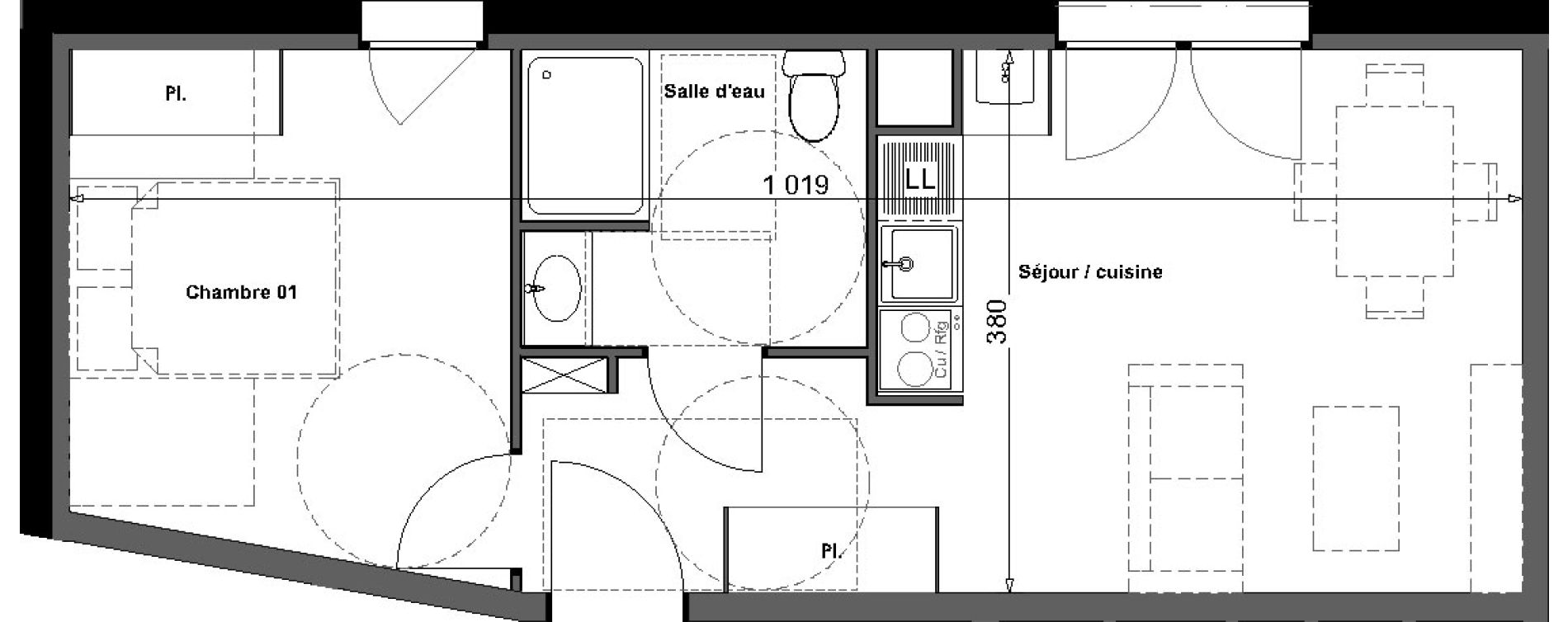 Appartement T2 de 36,64 m2 &agrave; Toulouse Argoulets
