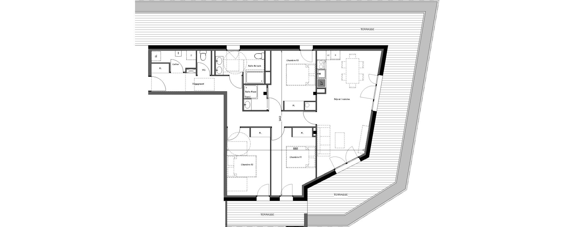 Appartement T4 de 88,09 m2 &agrave; Toulouse Argoulets