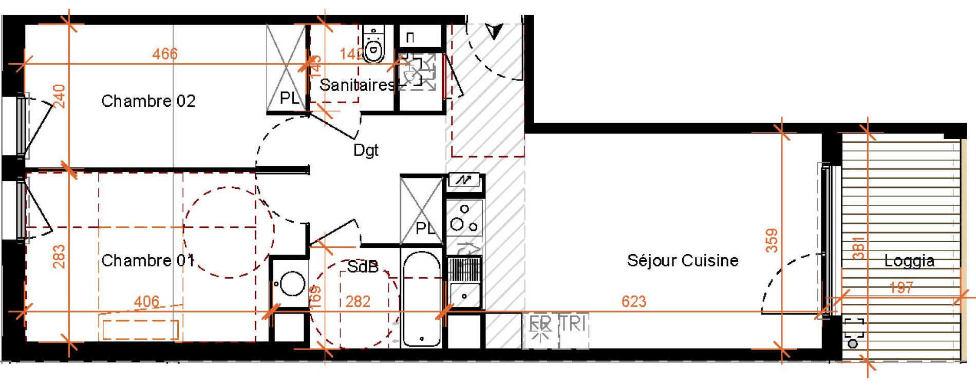 Appartement T3 de 59,30 m2 &agrave; Toulouse Barriere de paris