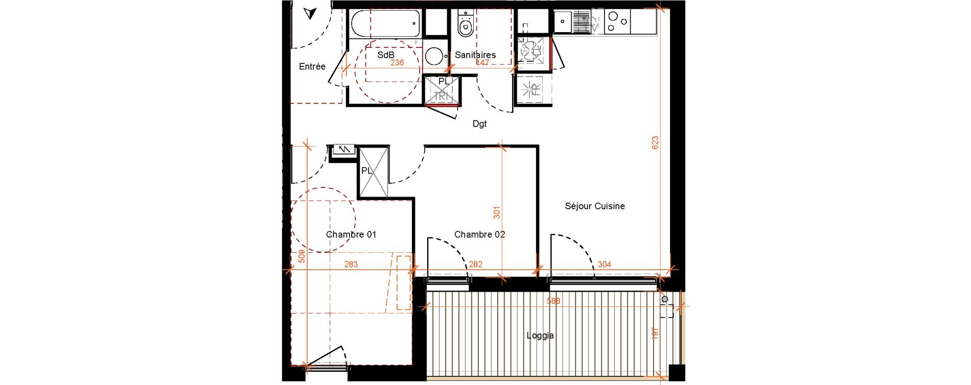 Appartement T3 de 58,00 m2 &agrave; Toulouse Barriere de paris