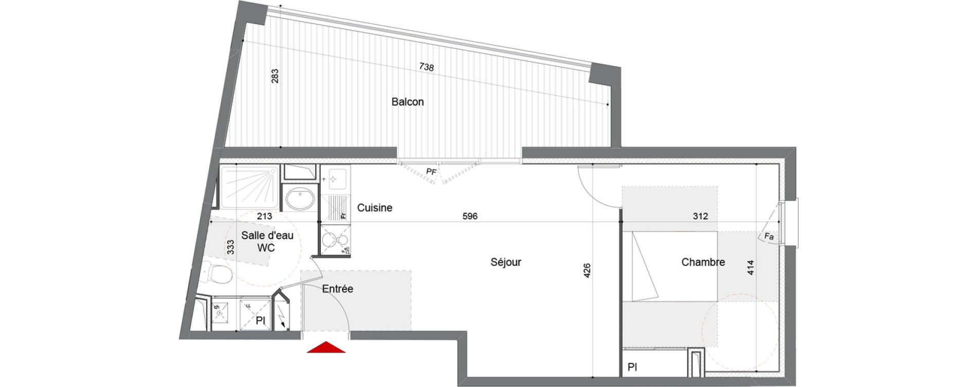Appartement T2 de 42,09 m2 &agrave; Toulouse Lafourguette