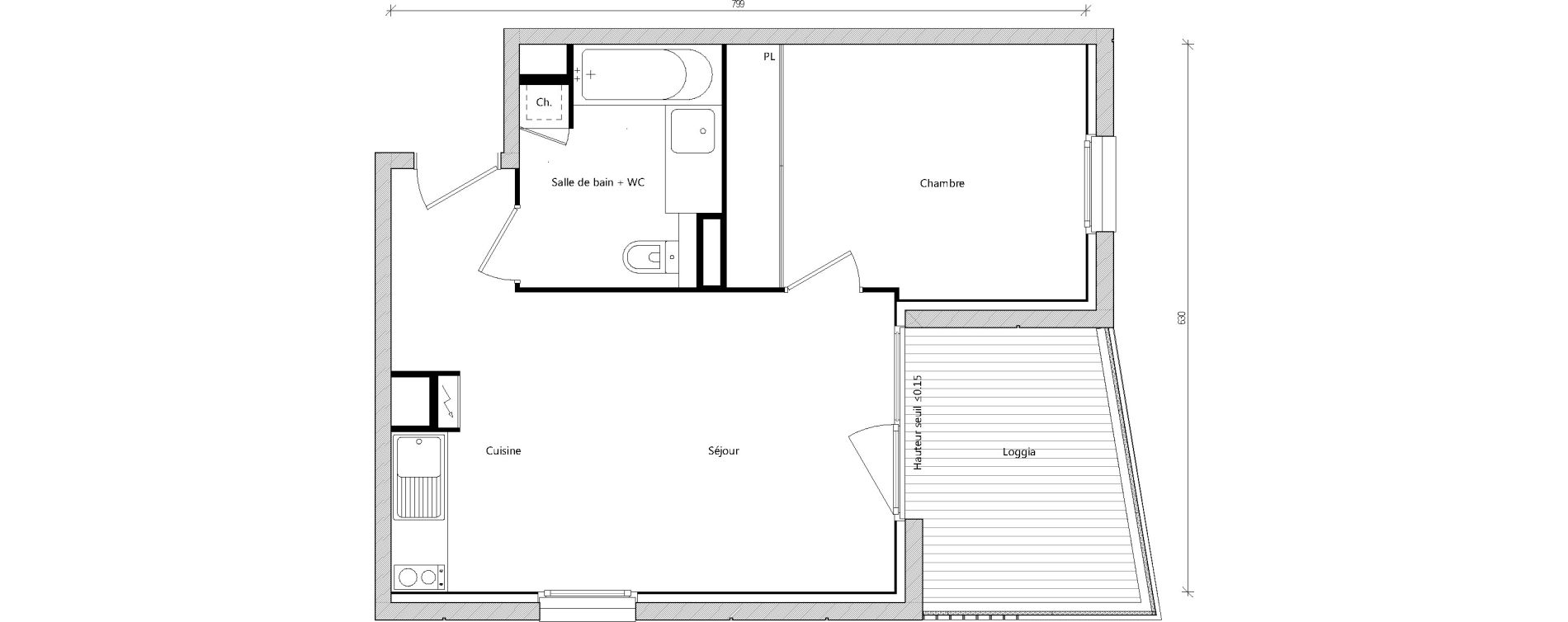 Appartement T2 de 39,29 m2 &agrave; Toulouse Pouvourville