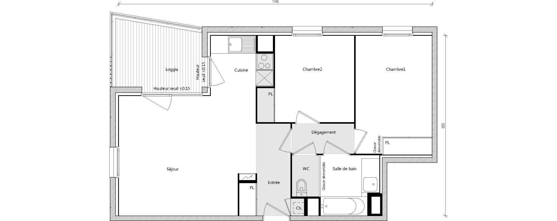 Appartement T3 de 61,25 m2 &agrave; Toulouse Pouvourville