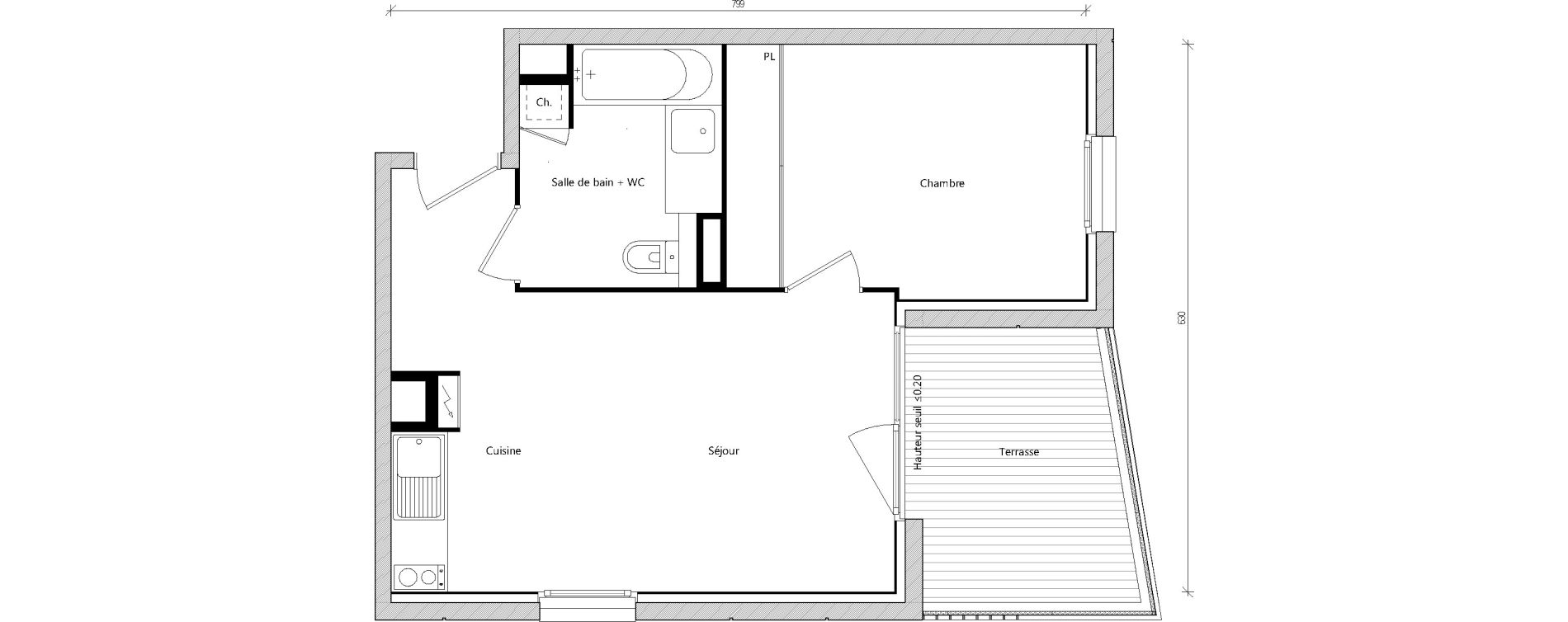 Appartement T2 de 39,29 m2 &agrave; Toulouse Pouvourville