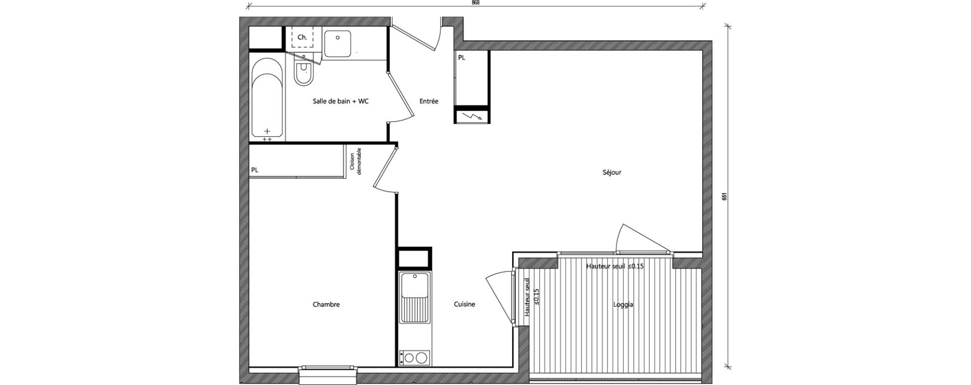 Appartement T2 de 44,90 m2 &agrave; Toulouse Pouvourville