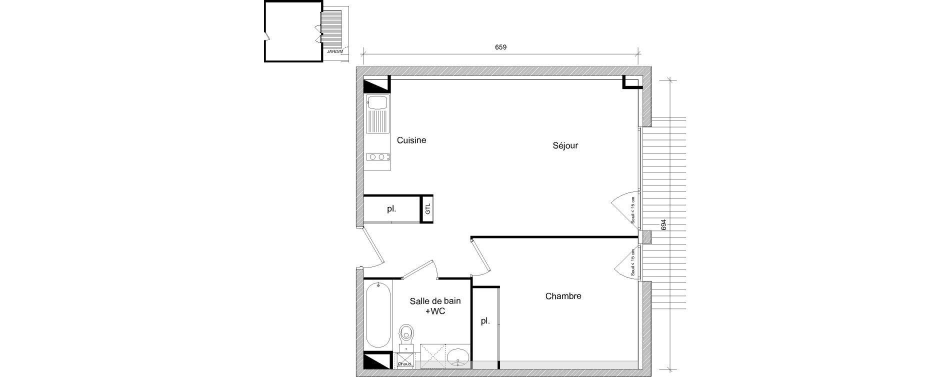 Appartement T2 de 44,47 m2 &agrave; Toulouse Soupetard